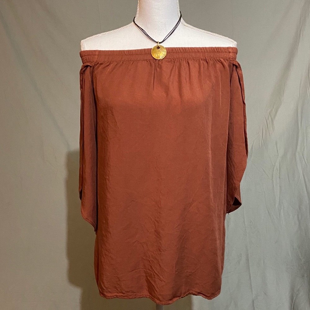 Blue Blush Rust Colored Off the Shoulder Blouse -L